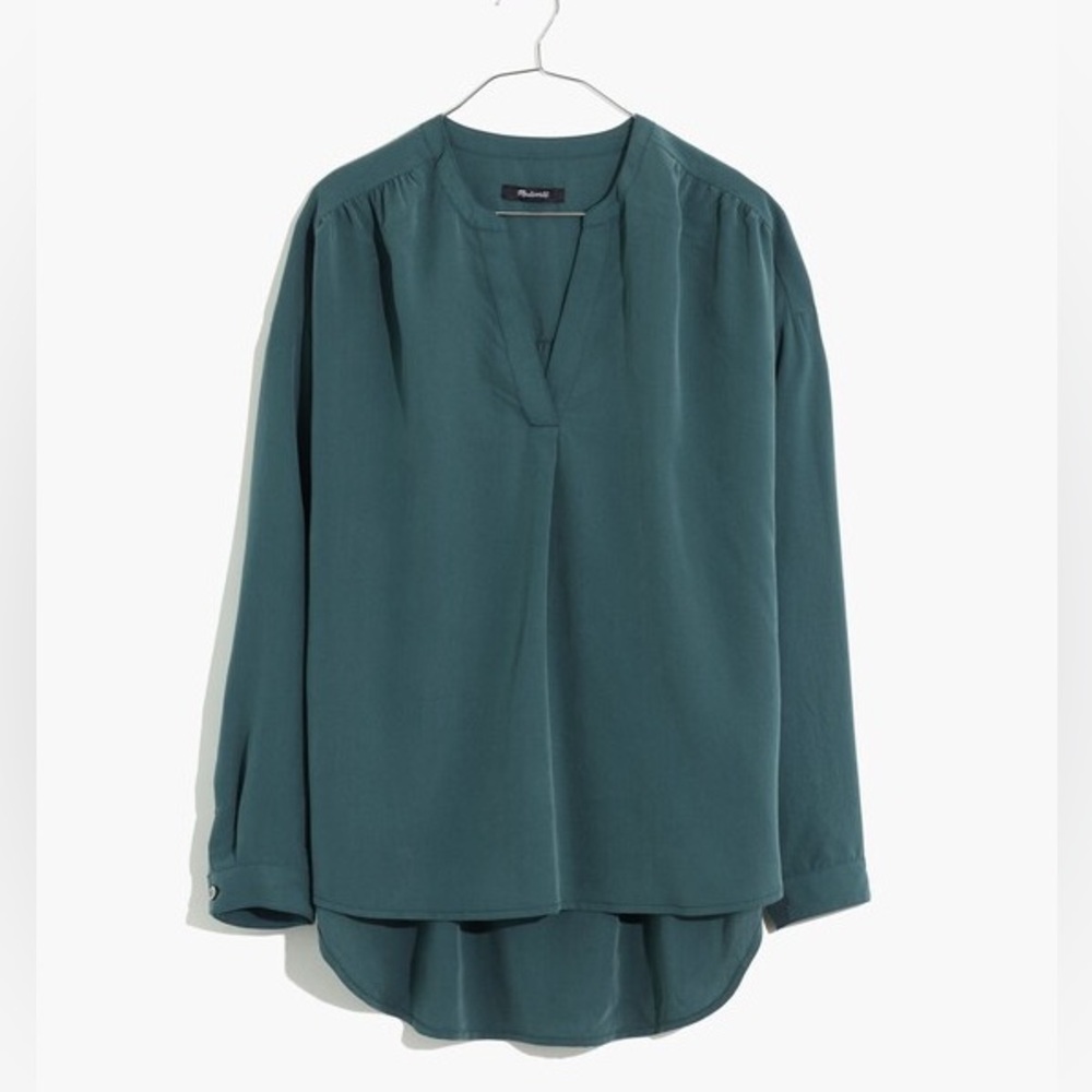 NWT Mqdewell Elegant Teal Green Blouse - Sandwashed Popover Top - Medium